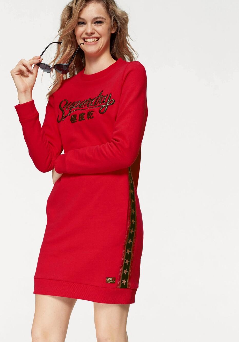 Superdry Red Star Stripe Sweatshirt Dress Pockets